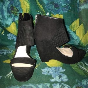 Bar III black wedges with platform bootie peep toe size 6 Macy’s shoes